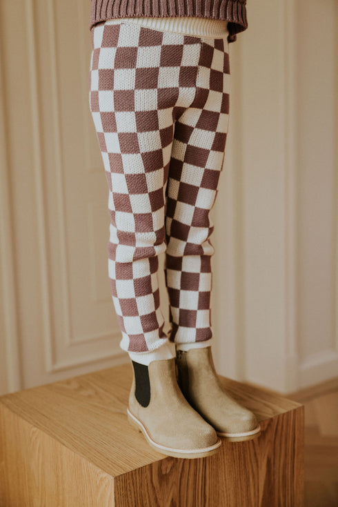 Checkered Knitted Leggings - MAUVE