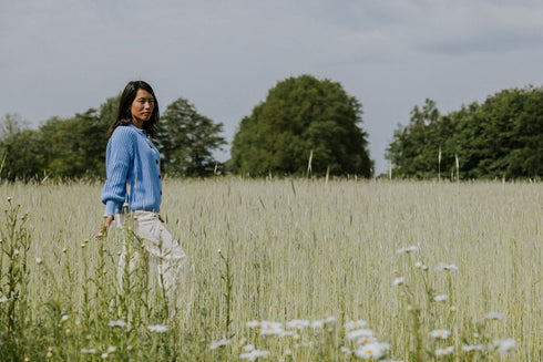 Balloon Sleeve Knitted WOMEN'S Cardigan - CORNFLOWER