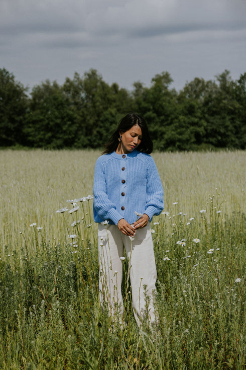 Balloon Sleeve Knitted WOMEN'S Cardigan - CORNFLOWER