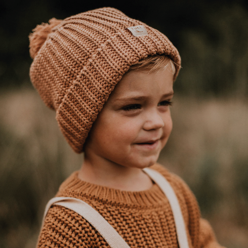 Chunky Beanie with Pompom - CORAL