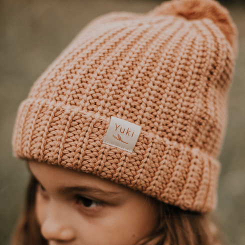 Chunky Beanie with Pompom - CORAL