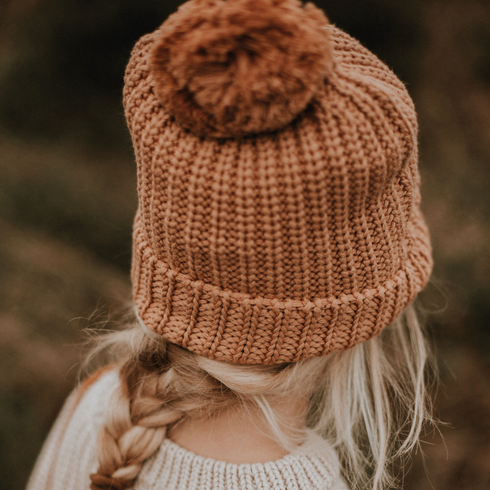Chunky Beanie with Pompom - CORAL