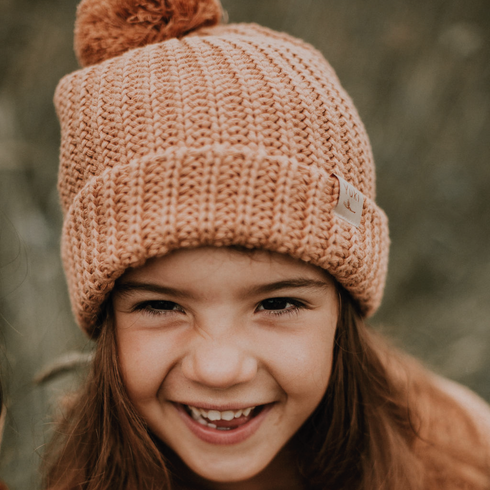 Chunky Beanie with Pompom - CORAL