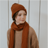 Knitted Scarf with Pompom - RUST
