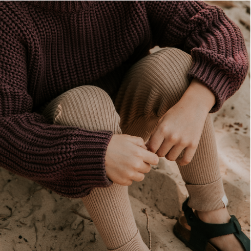 Knitted Leggings Fine Rib - TOFFEE