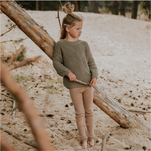 Knitted Leggings Fine Rib - TOFFEE