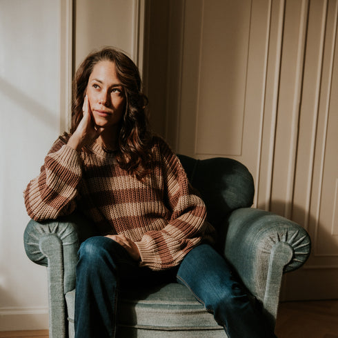 Chunky Knitted WOMEN'S Sweater - STRIPES DUST