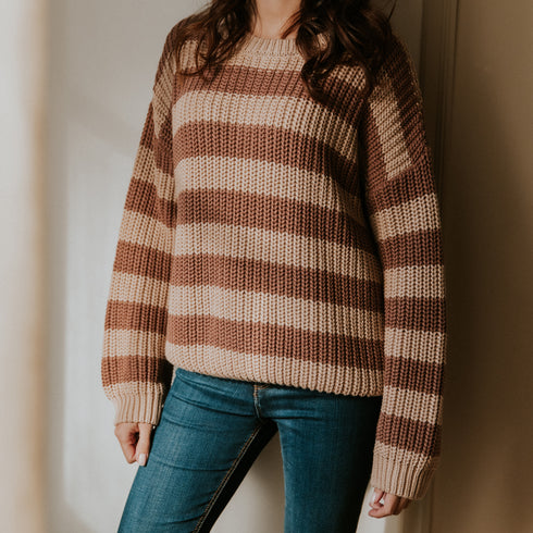 Chunky Knitted WOMEN'S Sweater - STRIPES DUST